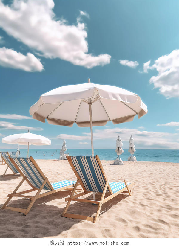 夏天夏日海边沙滩椅太阳伞度假场景